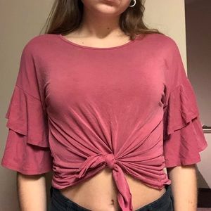 Ruffled crop tie shirt